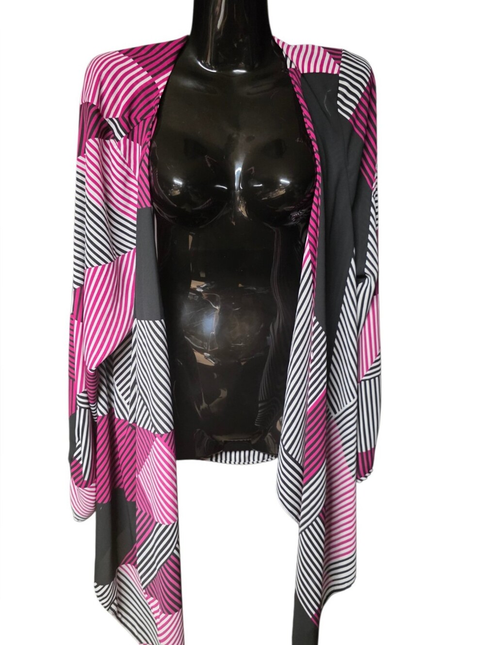 Fuscia Black & White Draped Open Front Cardigan Lane Bryant 18/20